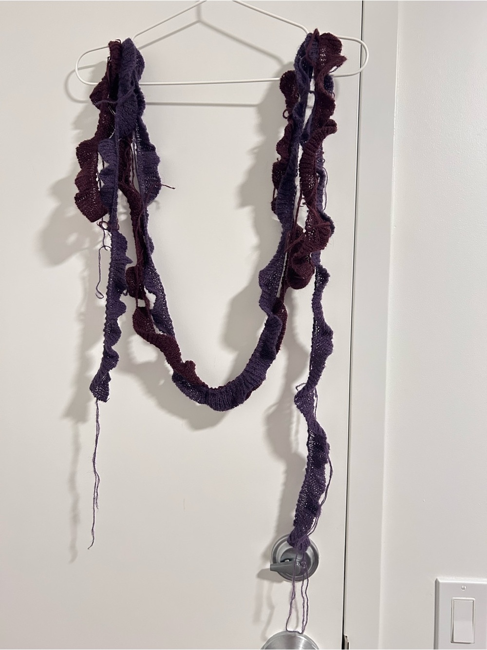 Y2K Ruffled Vintage Style Knit Scarf in Deep Plum and Violet